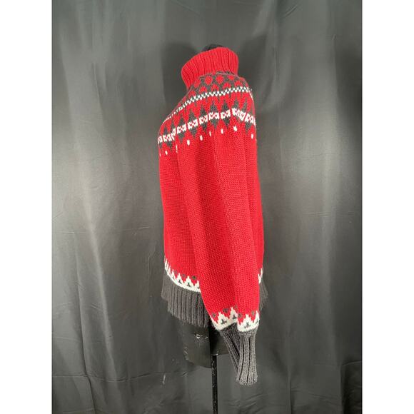 Vintage St Johns Bay Fair Isle Woman's Heavy Knit, Turtleneck Sweater, Red - Picture 3 of 6